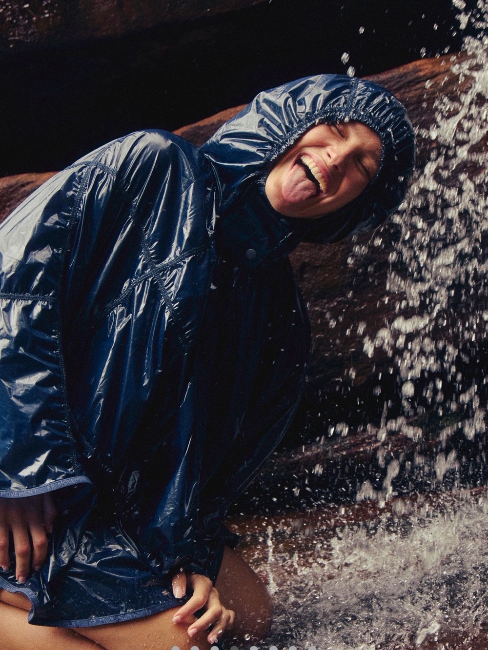 Free People Navy Waterproof Poncho